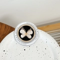 Detail of magnetic flower phone grip with pearl butterfly motif and sparkling crystals - Apricot Butterfly (Black)