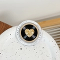 Detail of magnetic phone grip featuring golden heart on black record base in clear acrylic - Gold Bead Edge Heart (Black)