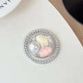 Detail of magnetic phone grip featuring rhinestones, pearl and tulip resin charms - Silver Series No. 8