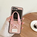 Pink leather phone case with wrist strap and 3D bow for Samsung Galaxy Z Flip 6 - Pink / Samsung ZFlip3