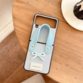 Detail view of light blue leather phone case with bowknot and wrist strap for Z Flip - Blue / Samsung ZFlip3