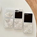 Detail of Galaxy Z Flip case with pearlescent shell texture and 3D pearl butterfly charms - Pearl Butterfly (ZFlip3)