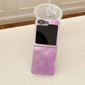 Close-up of purple glitter textured folding phone case for Samsung Z Flip series - Foil Pattern Starry Sky Epoxy Purple