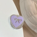 Purple leather heart phone grip with rhinestone bowknot decoration in a luxury style - Magnetic Rhinestone Heart Bow-Leaf Texture / Purple
