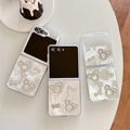 Elegante parelwitte marmeren hoes met strass voor Samsung Galaxy Z Flip - Sterrenhemel Druppelende Lijm Strass Boog Ronde Oor Stijl / Samsung ZFlip3