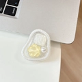 Detail of cream flower beaded magnetic phone grip holder on laptop keyboard - Irregular Ring - Glitter Cat Eye Flower - Yellow