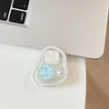 Macro shot of resin phone socket with blue flower and pearl inlay on silver frame - Irregular Ring - Glitter Cat Eye Flower - Blue