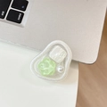 Detail of floral resin magnetic phone grip with green flowers and white pearl - Irregular Ring - Glitter Cat Eye Flower - Green
