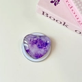 Detail der herzförmigen Handyhalterung mit violettem Marmorharz und Teleskopfuß - Magnetisch-Kristallglas Herz-Achat Lila
