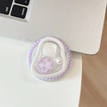 Detail view of purple cat paw bead phone grip on a desk next to a laptop - Magnetic - Pearl Irregular Ring - Glitter Cat Eye Flower - Purple
