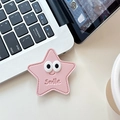 Support de téléphone en cuir rose en forme d'étoile avec yeux et gravure Smile - Style Yeux d'Étoile en Cuir / Rose Clair