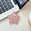 Supporto per telefono a stella in pelle rosa con occhi a cartone e incisione Smile - Stile Occhi di Stella in Pelle / Rosa