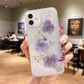Handheld clear iPhone case featuring real dried purple flowers and colorful glitter - Real Flower Purple / iPhone 7/8/SE 2020