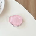 Vista dettagliata del supporto per telefono a forma di pesce rosa con perle decorative - Taiyaki Opaco Magnetico Glitter Rosa (Con Perla)