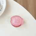 Detailed view of pink fish-shaped phone socket with glitter texture and pearl accents - Magnetic Matte Taiyaki Red Glitter (With Pearl)