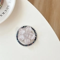 Top view of pink glitter resin flower phone grip with decorative iridescent beads - Brown Glitter Sakura Cat Paw