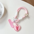 Rosa geflochtenes Handyband mit Herzanhänger und Schleife auf weißem Schreibtisch - Smile Kurzes Seil + Rosa Patch + Gebundenes Herz / Rosa