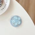 Detail of light blue glitter cherry blossom phone grip with pearl border on desk - Light Blue Glitter Sakura Cat Paw