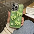 Custodia per iPhone 16 verde lime glitterata con fiocchi 3D e decorazioni floreali - Verde (Fiocco Rosa con Strass Luccicanti) / iPhone 11