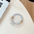 Glitter silver phone grip base with iridescent faceted beads and gold metal ring - Silver Glitter + White Crystal Chain