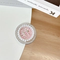 Supporto per telefono con paillettes rosa, fiocco argento, perle e strass lucidi - Rosa glitterato / Base magnetica con strass