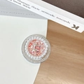 Supporto per telefono rosa glitterato con bordo di perle e fiocco argento decorato - Rosso glitterato / Base magnetica con strass