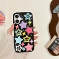 Black iPhone case featuring colorful 3D stars with polka dots held by hand - Black (Multi-color Stars) / iPhone 7/8/SE 2020