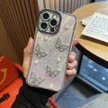 Sparkly purple butterfly and pearl iPhone case with rhinestone borders for iPhone Pro Max - Purple Cloud Glitter Dripping Glue Pearl Butterfly Style / iPhone 11