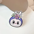 Close-up of Labubu style acrylic phone socket with cartoon rabbit and flowers - Transparent Stand-Flower-Dark Purple