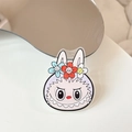 Macro detail of cartoon acrylic phone stand with colorful flowers and purple finish - Transparent Stand-Flower-Purple