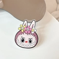 Detail of cute pink rabbit acrylic phone stand with 3D colorful floral decorations - Transparent Stand-Flower-Brown