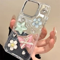 Detail of 3D butterfly, stars and floral pearls on transparent iPhone case - Electroplated Starry Resin Starfish Sakura Butterfly / iPhone 7/8/SE 2020