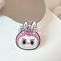 Macro shot of Labubu acrylic phone grip with cute cartoon bunny and flower details - Transparent Stand-Flower-Rose Red