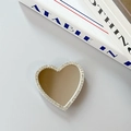 Detailed close-up of heart-shaped phone grip with rhinestones and gold mirror finish - Large Heart - Silver