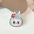 Detail shot of acrylic cartoon rabbit phone stand with colorful flower embellishments - Transparent Stand-Flower-Light Blue