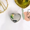 Detail of a square heart-shaped mirror phone grip with sparkling rhinestone border - Small Heart - Silver