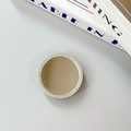 Close-up of a round silver phone socket mirror featuring a luxury rhinestone-studded border - Large Round - Silver