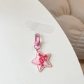 Porte-clés étoile rose avec nœud 3D et fermoir en métal pour coque de mobile - Breloque Pentagramme / Rose