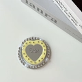 Detail von Herz-Spiegel-Handyhalterung mit Straßsteinen, Perlen und Wish-Gravur - (4 Strasssteine) Magnetisch - Strass Wish Herz Spiegel / Gelb
