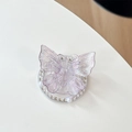 Macro shot of 3D purple iridescent butterfly phone grip with rhinestone and pearl base - (4 Drill Beads) Magnetic - Starry Sky Dripping Glue - Large Colorful Butterfly - Purple