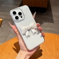 Funkelnde silberne Handyhülle mit 3D-Perlenbogen-Dekoration für iPhone-Modelle - Acryl-Schleife Glitzer-Stil / iPhone 7/8/SE 2020