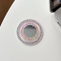 Detail of pink rhinestone phone grip with mirror center and colorful holographic glitter - (Pink Diamond) Magnetic - Epoxy Color Polka Dot Mirror - Holographic