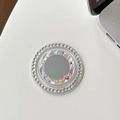 Detail of silver phone grip with rhinestone circle and colorful polka dot mirror - (White Diamond) Magnetic - Epoxy Color Polka Dot Mirror - Water Ripple