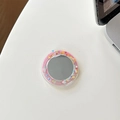 Detail of pink glitter phone grip with mirror center on a minimalist white desk - Epoxy Stand - Color Polka Dot Mirror - Holographic