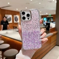 Detail of pink and purple glitter sequins on transparent iPhone 16 Pro Max case - Pink+Purple (Electroplated Frame High Flash Sequin Gradient) / iPhone 16e
