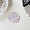 Dettaglio di un supporto per telefono tondo con paillettes rosa e cornice di perle - N. 4 Viola Rosa (Perla Magnetica Macaron Paillette)