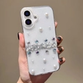 Klare iPhone Hülle mit Glitzer, Perlen und Stern-Strasssteinen in der Hand gehalten - Transparent Glitzer Perle Stern (I-Typ) / iPhone 7/8/SE 2020