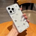 Glitzer iPhone Hülle mit 3D Perlenherzen und funkelndem Kirsch-Anhänger für Damen - Rosa Herz Kirsche (iPhone 7/8/SE 2020)