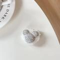 Macro shot of rhinestone Mickey-shaped phone grip with soft plush base and sparkling crystals - Plush Rhinestone Cartoon Mouse Head / Iridescent