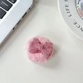 Detail of pink plush phone grip with sparkling rhinestone bow on a desktop - Plush Rhinestone Bowknot Shape / Pink